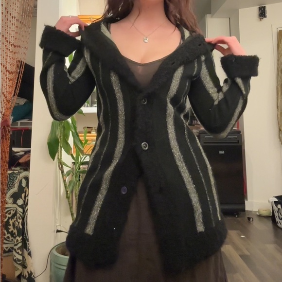 Striped Black and Gray Women's Sweater - Picture 2 of 5